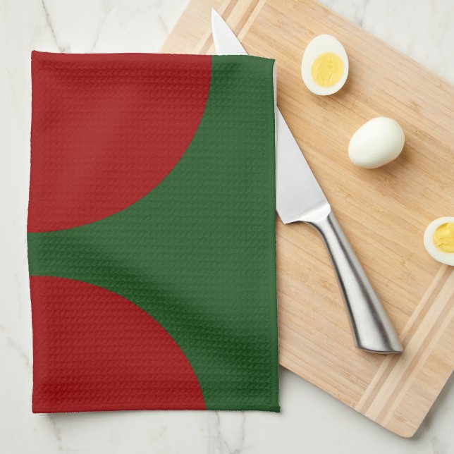 Red Circles on Green Tea Towel (Quarter Fold)