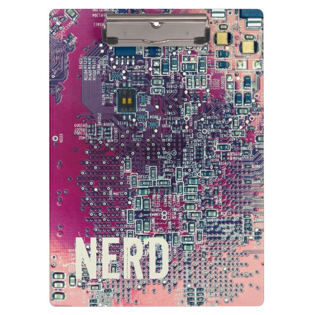 Red circuit board nerd retro design clipboard (Front)