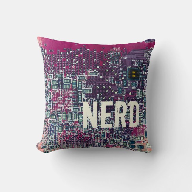 Red circuit board nerd retro design cushion (Front)