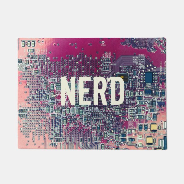 Red circuit board nerd retro design doormat (Front)