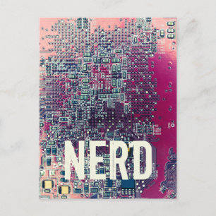 Red circuit board nerd retro design holiday postcard