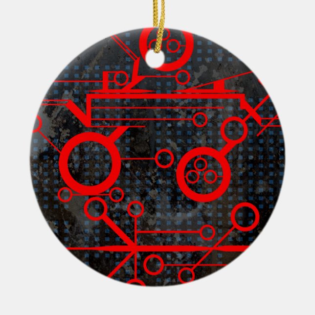 Red Circuit Ceramic Tree Decoration (Front)