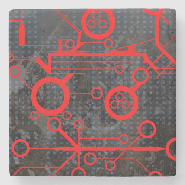 Red Circuit Stone Coaster (Front)