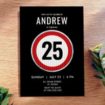 Red circular road sign with custom age birthday
