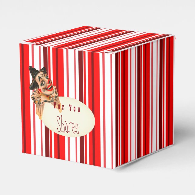 Red Circus Stripe & Clowns Favour Box (Front Side)