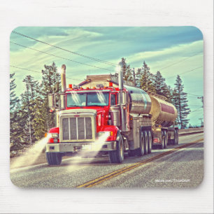 Red Cistern Truck Highway Driving Art Mousepad
