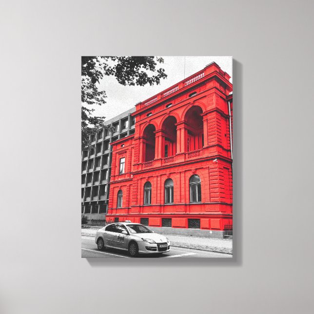 Red City Building Minimalist Photography Canvas Print (Front)
