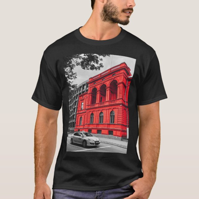 Red City Building Minimalist Photography T-Shirt (Front)