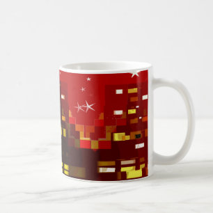Red City Skyline at Night with Stars Coffee Mug
