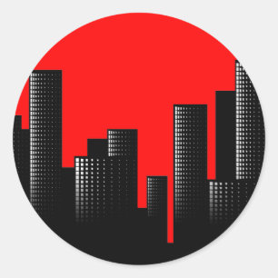 red cityscape classic round sticker