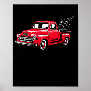 Red Ckup Truck Christmas Tree Vintage Christmas Me Poster
