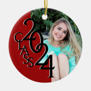 Red Class 2024 Graduation Photo Ceramic Tree Decoration
