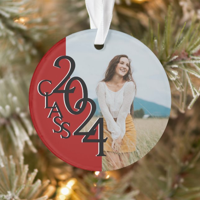 Red Class 2024 Graduation Photo  Ornament (Tree)