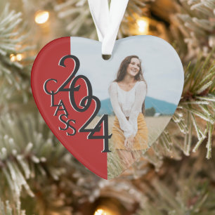 Red Class 2024 Graduation Photo  Ornament