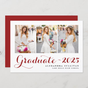  Red Class of 2024 Photo Collage Graduation Invitation