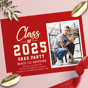 Red Class of 2025 Photo Graduation Party