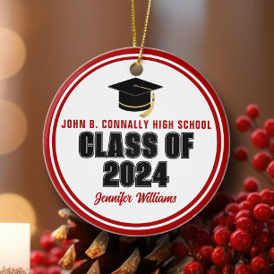 Red Class of 2026 Custom Graduate Christmas Ceramic Tree Decoration