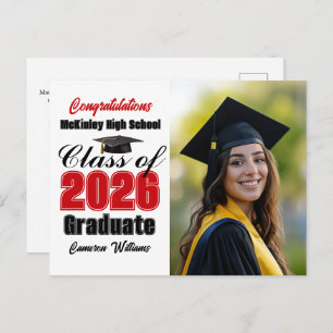 Red Class of 2026 Graduate Photo Graduation Announcement Postcard