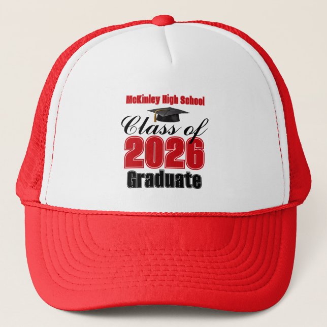 Red Class of 2026 Graduation Custom Trucker Hat (Front)