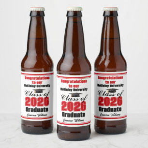Red Class of 2026 Graduation Party Custom Beer Bottle Label