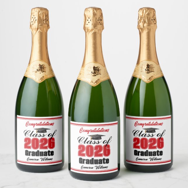 Red Class of 2026 Graduation Party Custom Sparkling Wine Label (Bottles)