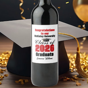 Red Class of 2026 Graduation Party Custom Wine Label