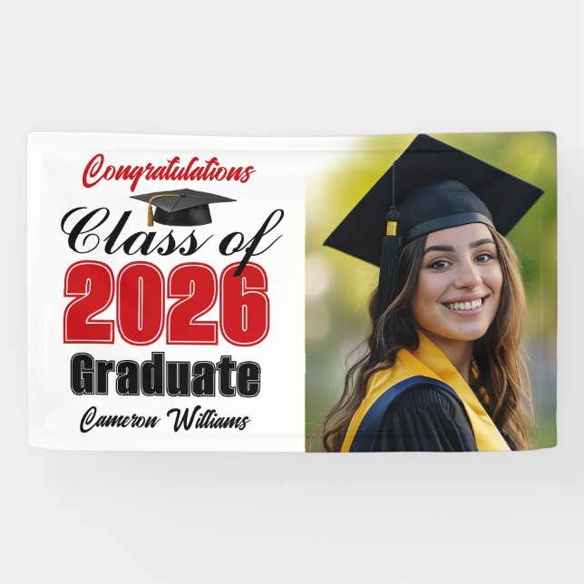 Red Class of 2026 Graduation Party Photo Banner (Horizontal)