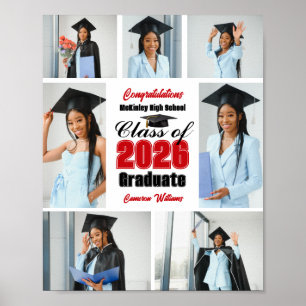 Red Class of 2026 Graduation Party Photo Collage Poster