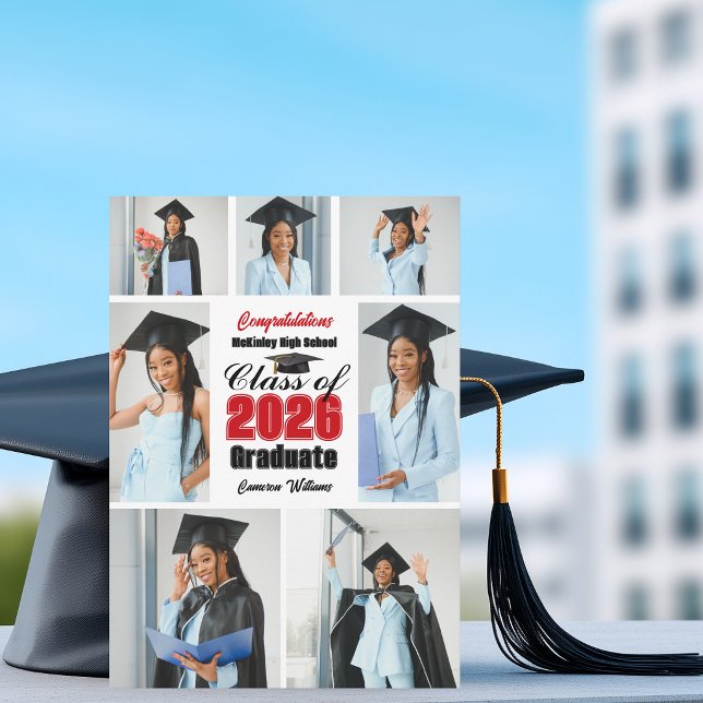Red Class of 2026 Graduation Photo Collage Announcement (Creator Uploaded)