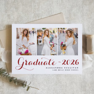  Red Class of 2026 Photo Collage Graduation Invitation