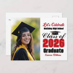 Red Class of 2026 Photo Graduation Party Invitation Postcard