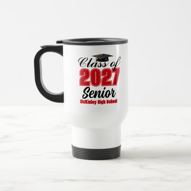 Red Class of 2027 Senior Custom High School Travel Mug (Left)