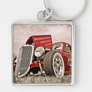 Red classic antique car car mechanics collectors key ring