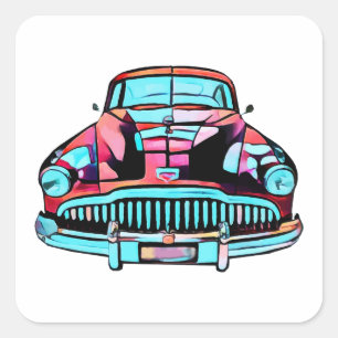 Red Classic car abstract modern art Square Sticker
