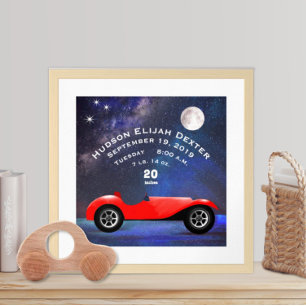 Red Classic Car Baby Boys Birth Stat Birth Record Poster