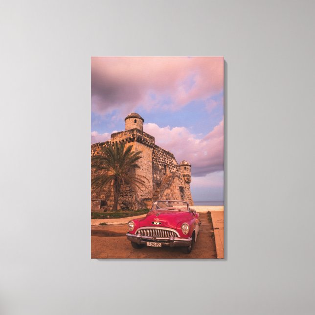 Red Classic Car, Cuba Canvas Print (Front)