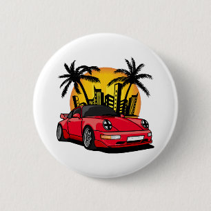 Red Classic Carrera in City Sunset 6 Cm Round Badge