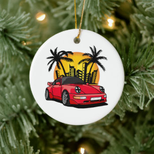 Red Classic Carrera in City Sunset Ceramic Tree Decoration
