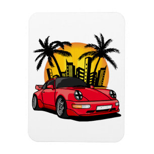 Red Classic Carrera in City Sunset Magnet