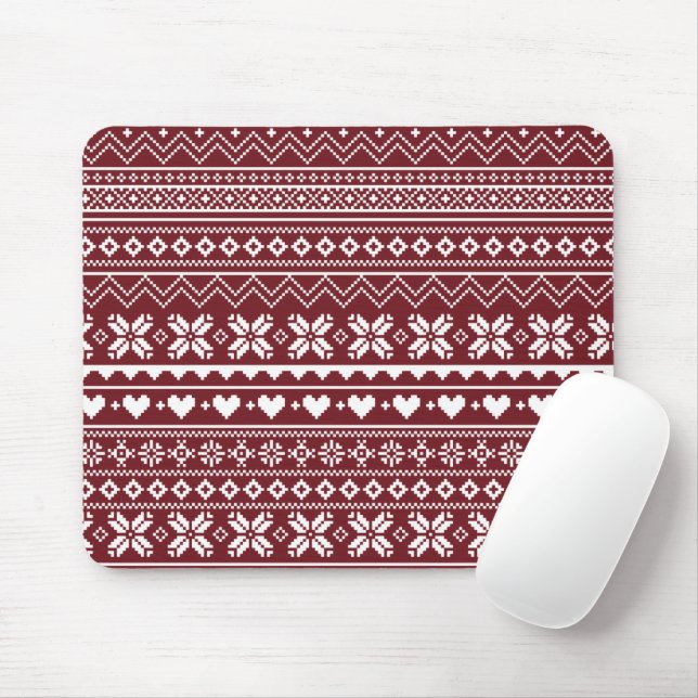 Red Classic Christmas Sweater Pattern Mouse Mat (With Mouse)