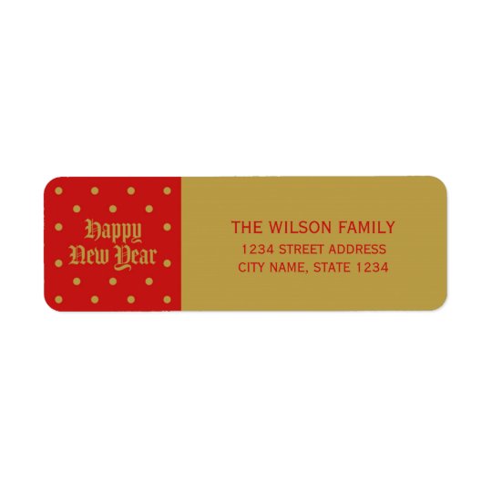 Red Classic Decorative Happy New Year Address Return Address Label