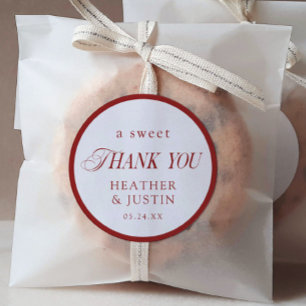 Red Classic Elegant Sweet Thank You Wedding Favor Classic Round Sticker