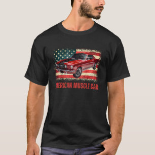 Red Classic Fastback Muscle Car USA Flag Retro Sty T-Shirt