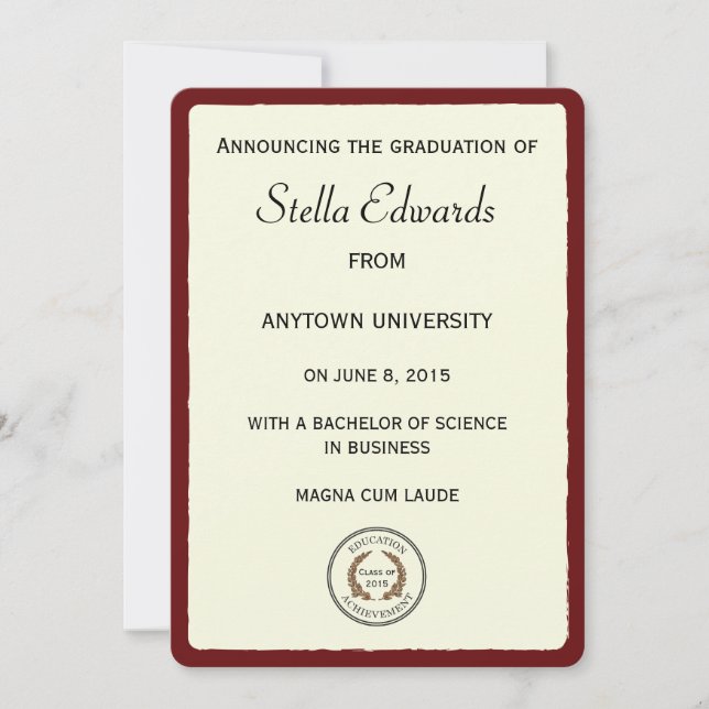 Red Classic Graduation Announcement Round Corners (Front)