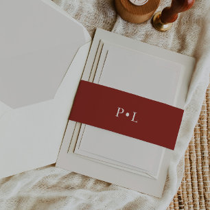 Red Classic Holiday Wedding Monogram Invitation Belly Band