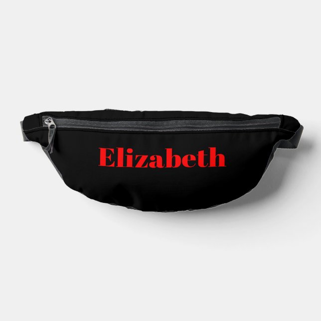 Red Classic Personalised Name | Black Stylish Bum Bags (Lay Down)