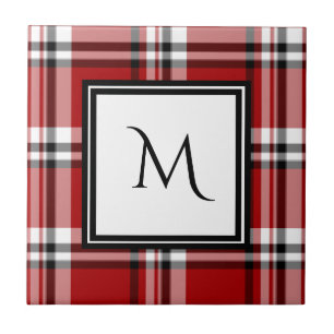 Red Classic Plaid Monogram Ceramic Tile