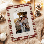 Red Classic Plaid Pattern Photo Holiday Card<br><div class="desc">Classic dark red argyle family photo holiday card with 1 photo slot</div>