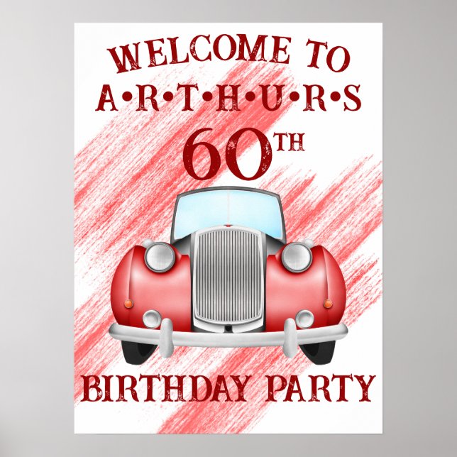 Red Classic Retro Car Vintage Watercolour Welcome Poster (Front)