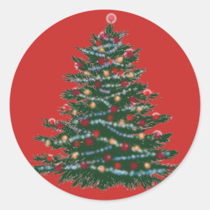 Red Classic Round Sticker, Glossy Holiday Tree Sticker